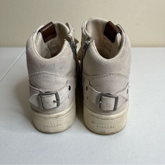 Coach Suede High Top Cream Rivets Buckles Retro Moto Zipper Sneaker Women 8.5 - Picture 12 of 15